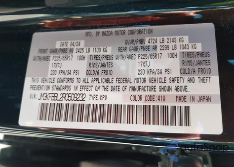 2024 Mazda Cx-5 2.5 S Select z USA, uszkodzony, nr VIN JM3KFBBL2R0509232